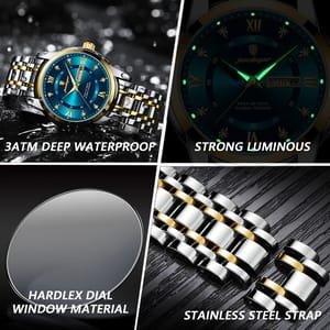 POEDAGAR Elegant Stainless Steel Quartz Watch with Date and Luminous Display