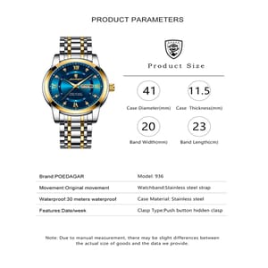 POEDAGAR Elegant Stainless Steel Quartz Watch with Date and Luminous Display