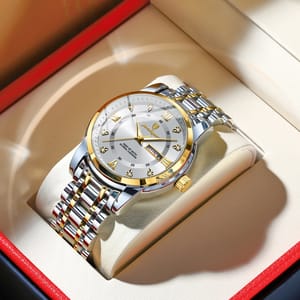 POEDAGAR Elegant Stainless Steel Quartz Watch with Date and Luminous Display