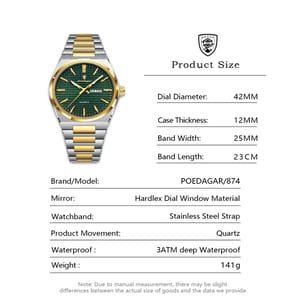 POEDAGAR Elegant Men’s Stainless Steel Quartz Watch with Date Display