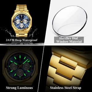 POEDAGAR Luxury Men's Quartz Watch with Chronograph and Luminous