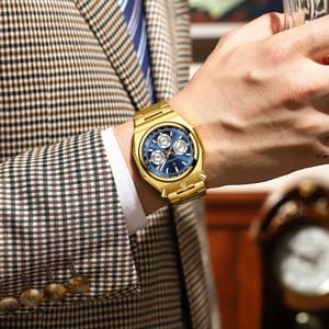 POEDAGAR Luxury Men's Quartz Watch with Chronograph and Luminous