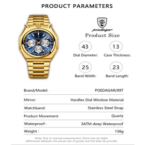 POEDAGAR Luxury Men's Quartz Watch with Chronograph and Luminous