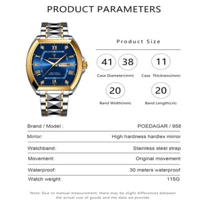 POEDAGAR Luxury Stainless Steel Luminous Waterproof Quartz Watch