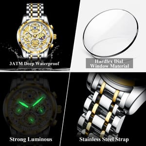 POEDAGAR Luxury Chronograph Watch for Men Waterproof Stainless Steel