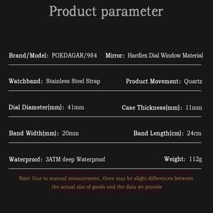 POEDAGAR Luxury Chronograph Watch for Men Waterproof Stainless Steel