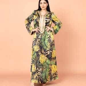 Elegant Leaves Pattern Embroidered Jalabiya