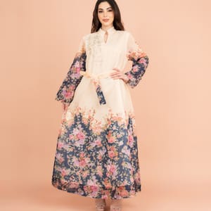 Floral Belted Embroidery Jalabiya
