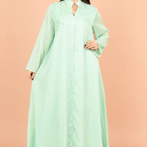 Floral Fantasy Crystal Jalabiya with Elegant Stripes