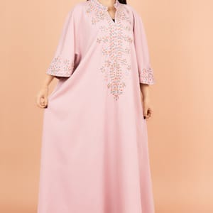 Free Size Solid Jalabiya with Intricate Embroidery