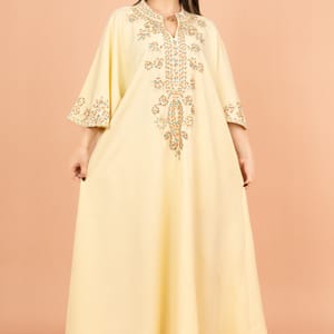 Free Size Solid Jalabiya with Intricate Embroidery