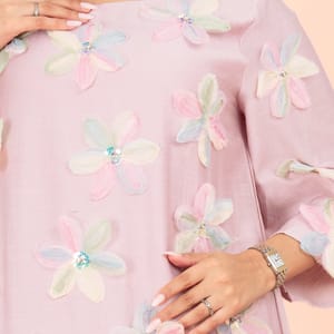 Three Dimensional Flowers Crystal Solid Modern Jalabiya IKKXA - Women's Jalabiyas 50