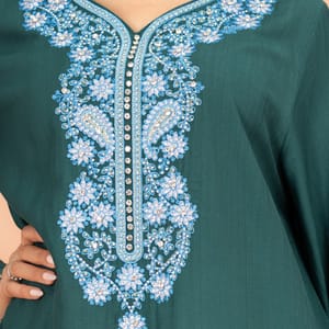 Classic Solid Floral Embroidery Crystal Jalabiya IKKXA - Women's Jalabiyas 53