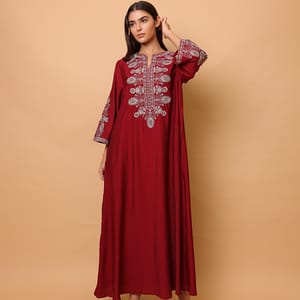 Solid Casual Jalabiya Embroidery Details on Front and Sides