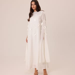 Elegant Jalabiya 3D flowers Crystal Details Royal Sleeves