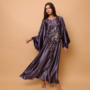 Elegant Shimmer Fabric Big Flower Colorful Design Modern Sleeves