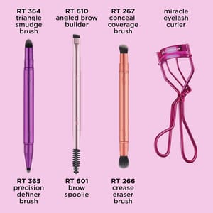 Real Techniques Dual-Ended Eye Brush Set with Eyelash Curler Included Real Techniques Dual-Ended Eye Brush Set with Eyelash Curler Included