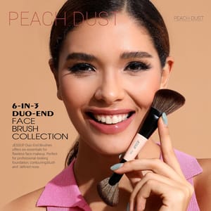 Jessup Double-Ended Face Makeup Brush Set for Contour, Blush, Highlight