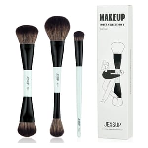 Jessup 3-Piece Double-Ended Face Brush Set Bright Cyan Vegan