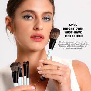 Jessup 6-Piece Double-Ended Makeup Brush Set Bright Cyan Vegan