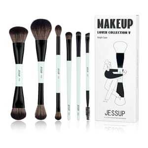 Jessup 6-Piece Double-Ended Makeup Brush Set Bright Cyan Vegan