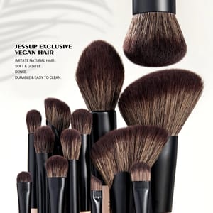 Jessup 14-in-7 Double-Ended Makeup Brush Set Peach Dust Vegan