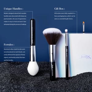 Jessup 25-Piece Professional Makeup Brush Set Black Silver Synthetic