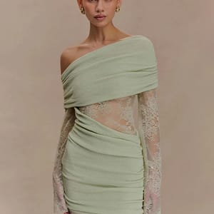 Elegant One Shoulder Lace Backless Ruched Mini Party Dress