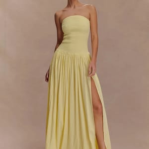 Elegant Off-Shoulder Strapless Backless Maxi Dress with High Split Mozision - Women's Maxi Dresses 2