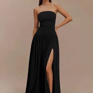 Elegant Off-Shoulder Strapless Backless Maxi Dress with High Split