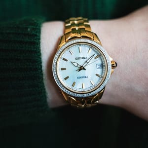 Seiko Coutura Gold-Tone Diamond Bezel Quartz Watch SUR592 Seiko - Women's Dress Watches 2