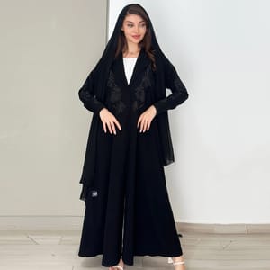 Stylish Blazer With Embroidery Design Sleeves - Black