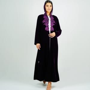 Luxurious Velvet Abaya With Embroidery On The Neckline