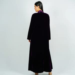 Luxurious Velvet Abaya With Embroidery On The Neckline Rosette Abaya - Women's Abayas 3