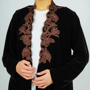 Luxurious Velvet Brown Abaya With Embroidery On The Neckline Rosette Abaya - Women's Abayas 2