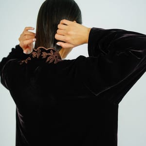 Luxurious Velvet Brown Abaya With Embroidery On The Neckline Rosette Abaya - Women's Abayas 3