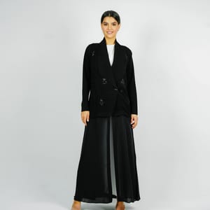 Stylish Elegant Blazer Abaya,With Mix Fabric Design And Embroidery Style