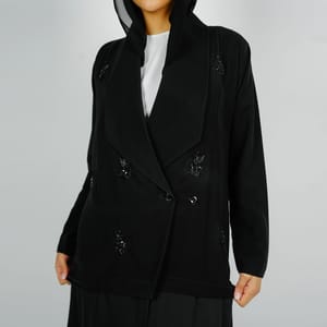 Stylish Elegant Blazer Abaya,With Mix Fabric Design And Embroidery Style Rosette Abaya - Women's Abayas 1