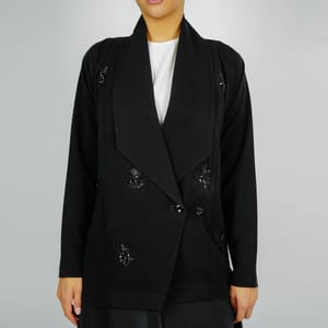 Stylish Elegant Blazer Abaya,With Mix Fabric Design And Embroidery Style Rosette Abaya - Women's Abayas 2
