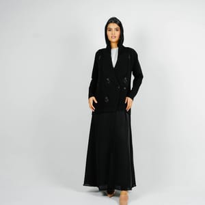 Stylish Elegant Blazer Abaya,With Mix Fabric Design And Embroidery Style Rosette Abaya - Women's Abayas 4