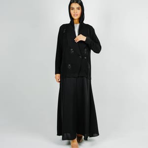 Stylish Elegant Blazer Abaya,With Mix Fabric Design And Embroidery Style Rosette Abaya - Women's Abayas 5