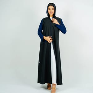 Stylish Black Abaya With Navy Sleeves Button Style + Matching Shella Rosette Abaya - Women's Abayas 2