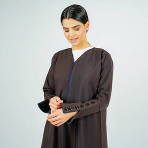 Stylish Brown Abaya With Sleeves Button Style + Matching Shella Rosette Abaya - Women's Abayas 1