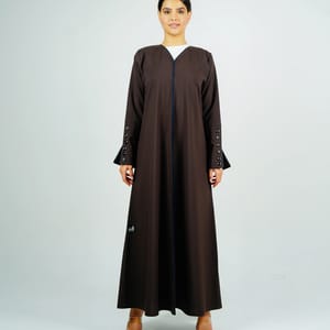 Stylish Brown Abaya With Sleeves Button Style + Matching Shella Rosette Abaya - Women's Abayas 5