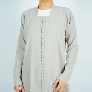 Stylish Abaya With Button Style - Beige Rosette Abaya - Women's Abayas 1
