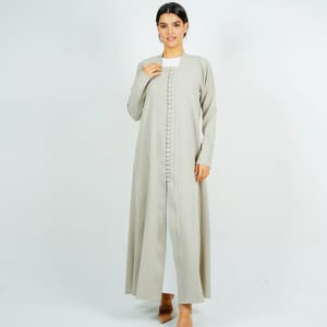 Stylish Abaya With Button Style - Beige Rosette Abaya - Women's Abayas 3