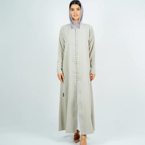 Stylish Abaya With Button Style - Beige Rosette Abaya - Women's Abayas 4