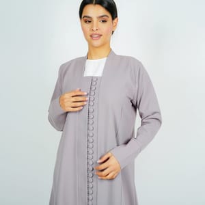 Stylish Abaya With Button Style - Grey Rosette Abaya - Women's Abayas 1
