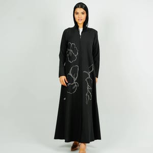 Embellishment Abaya With Embroidered Flower Design