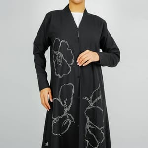 Embellishment Abaya With Embroidered Flower Design Rosette Abaya - Women's Abayas 1